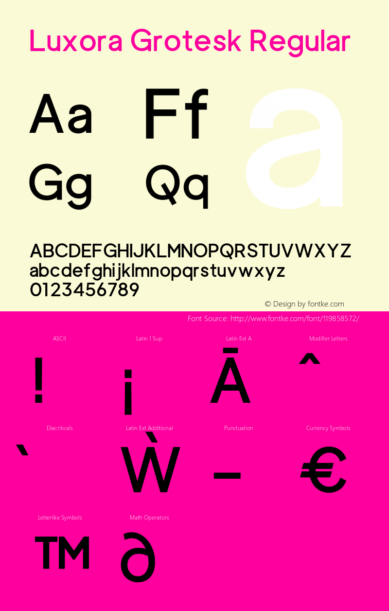 Luxora Grotesk Regular Version 1.000;hotconv 1.0.109;makeotfexe 2.5.65596 Font Sample