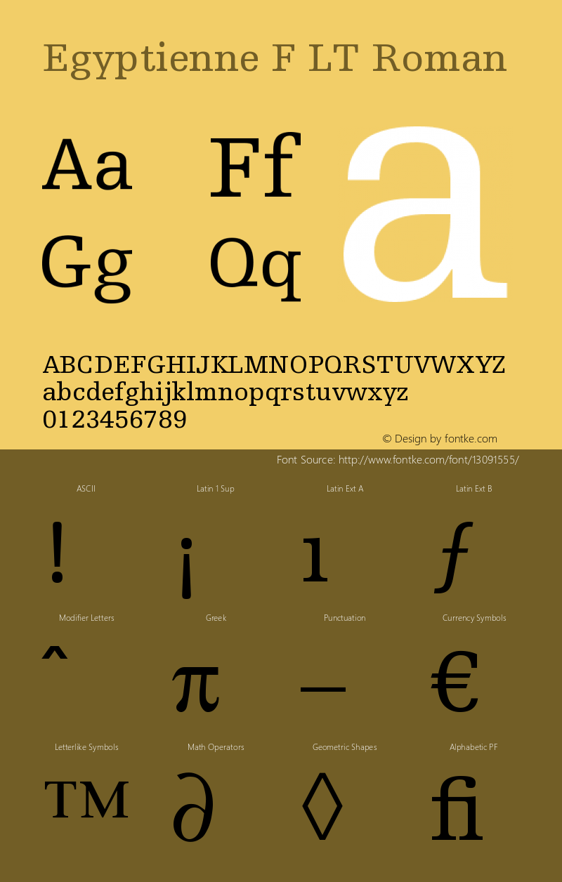 Egyptienne F LT Roman Version 006.000 Font Sample