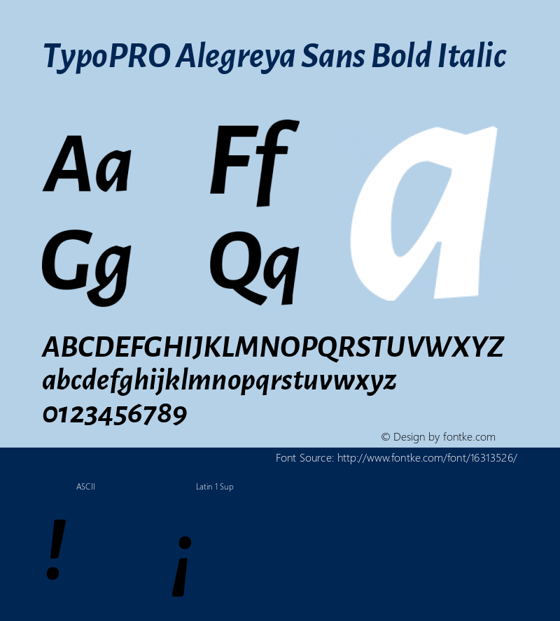 TypoPRO Alegreya Sans Bold Italic Version 1.000;PS 001.000;hotconv 1.0.70;makeotf.lib2.5.58329 DEVELOPMENT Font Sample