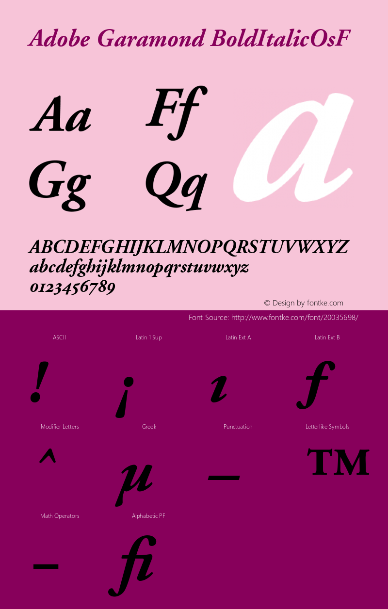 Adobe Garamond Bold Italic Oldstyle Figures Version 001.001 Font Sample
