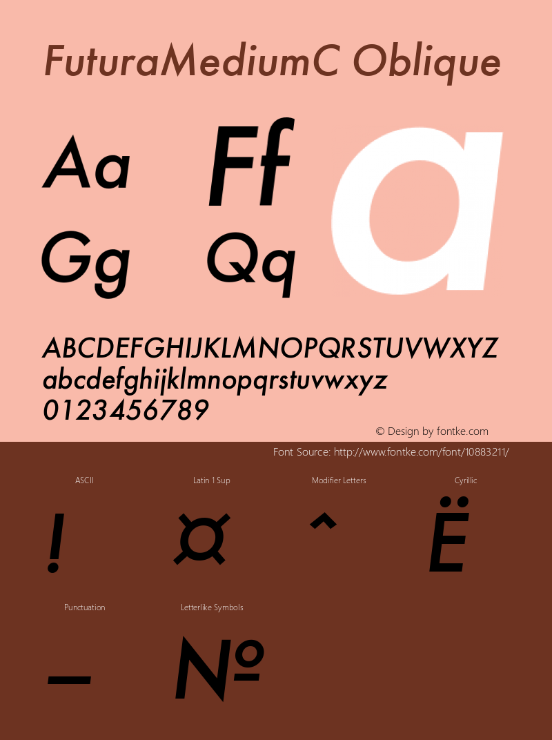 FuturaMediumC Oblique Version 001.000 Font Sample