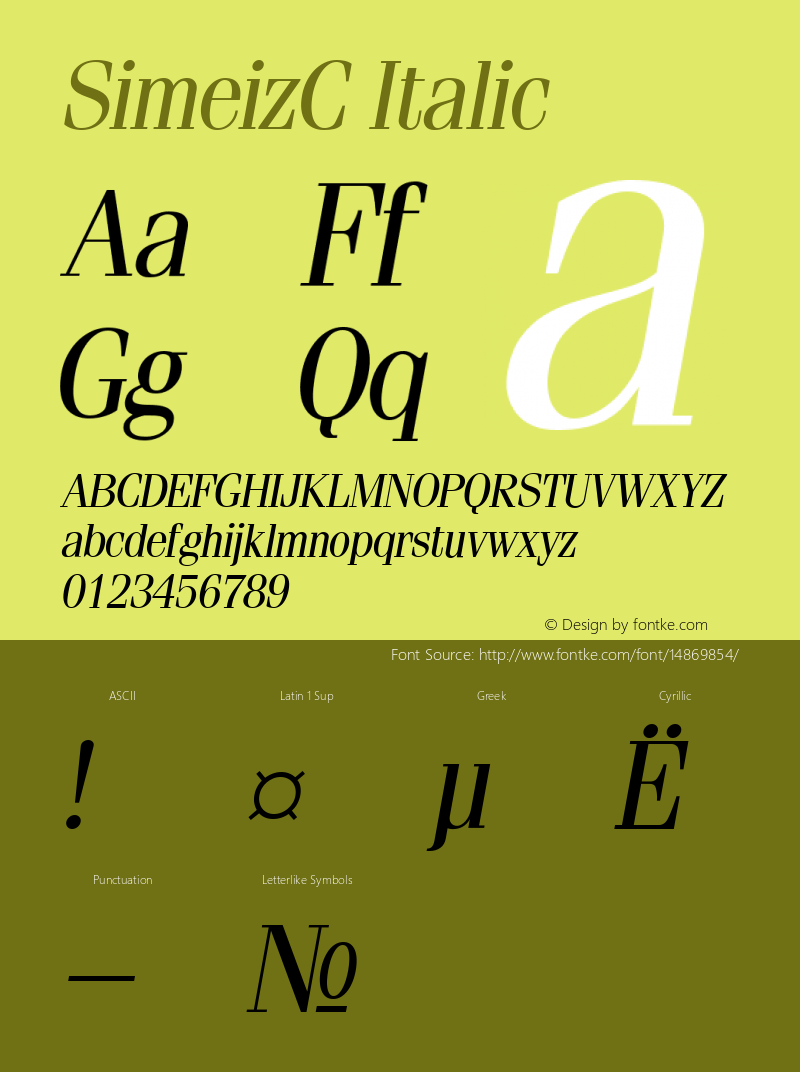 SimeizC Italic Version 001.001 Font Sample