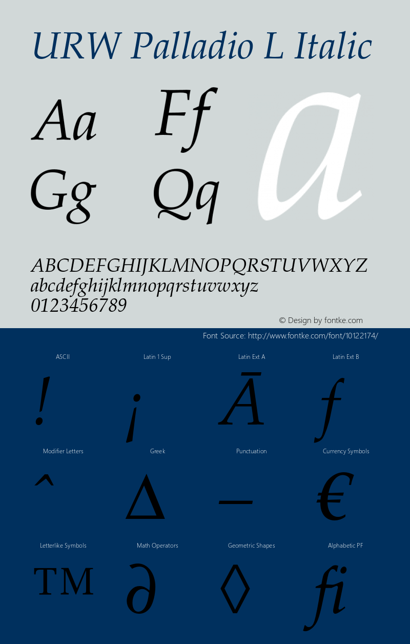 URW Palladio L Italic Version 1.500;PS 1.05;Core 1.0.38 Font Sample