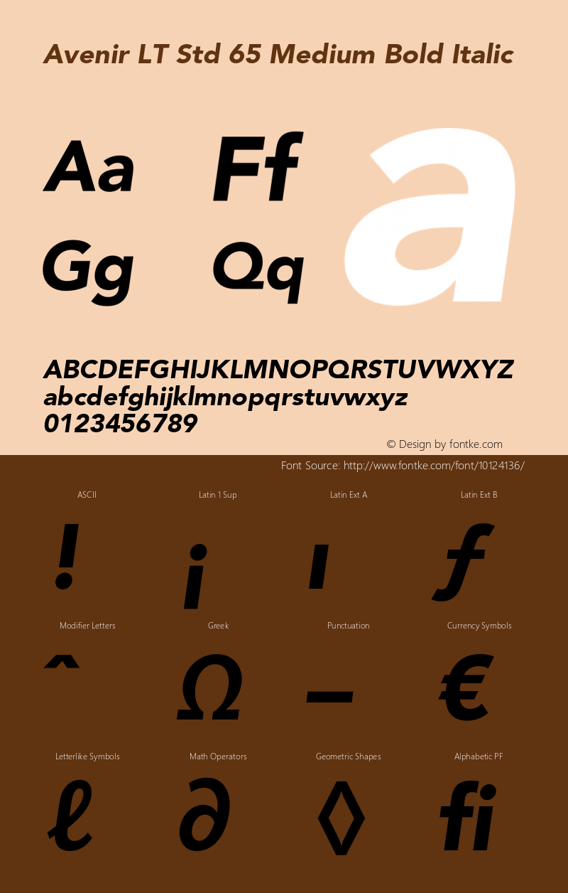 Avenir LT Std 65 Medium Bold Italic OTF 1.029;PS 001.001;Core 1.0.33;makeotf.lib1.4.1585 Font Sample