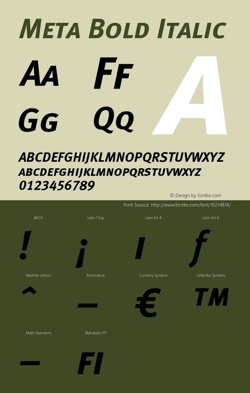 Meta Bold Italic 004.301 Font Sample