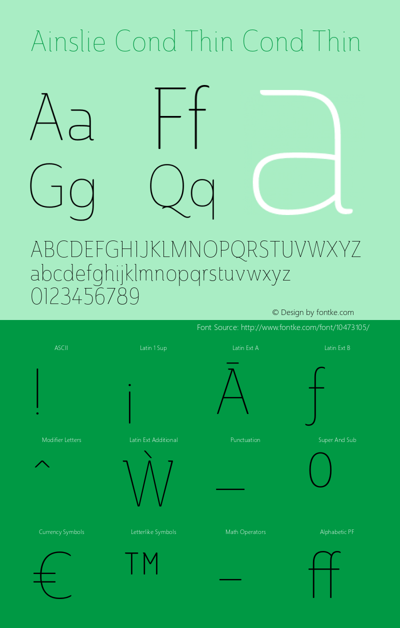 Ainslie Cond Thin Cond Thin Version 1.000 Font Sample