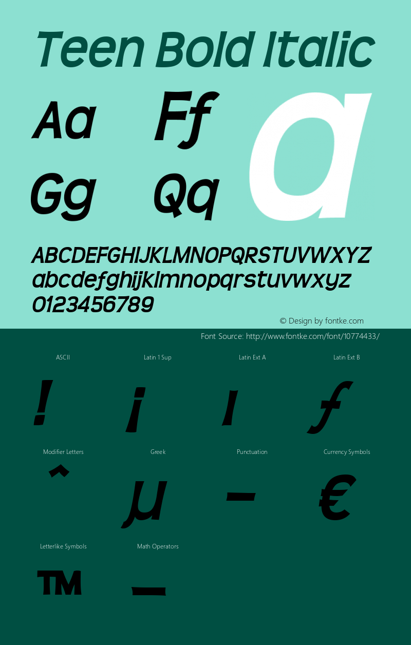 Teen Bold Italic Version 3.001 Font Sample