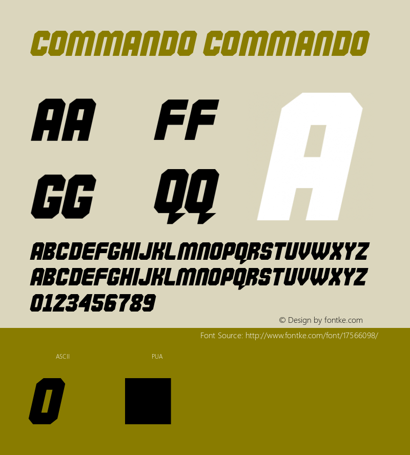 Commando Commando Version 1.00 2007 initial release Font Sample