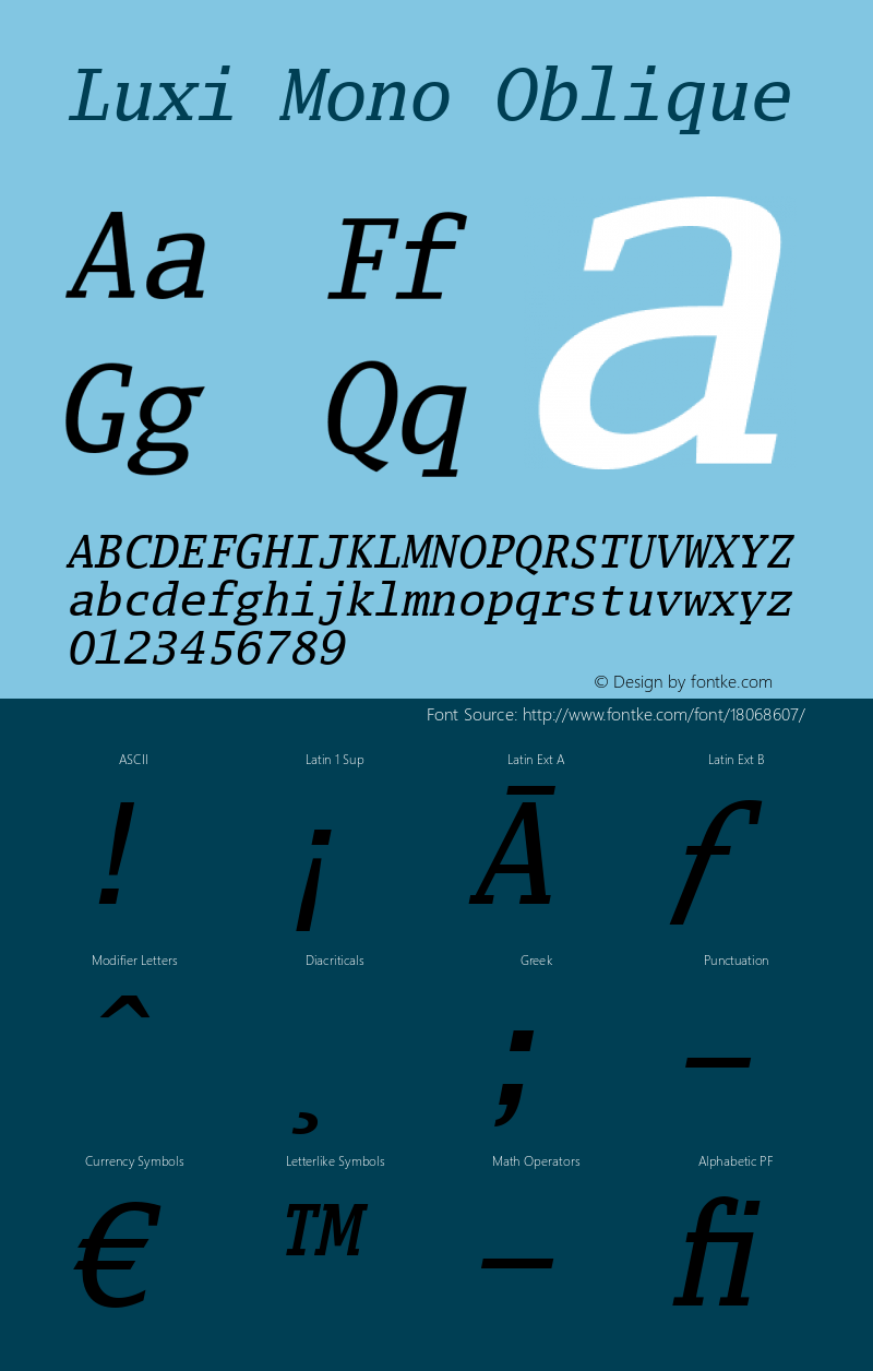 Luxi Mono Oblique 1.2  October 12, 2001 Font Sample