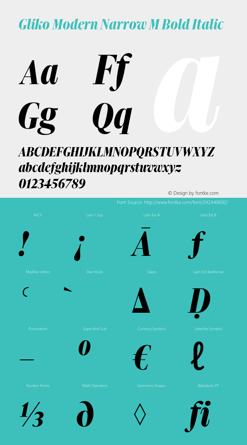 Gliko Modern Narrow M Bold Italic Version 2.001图片样张