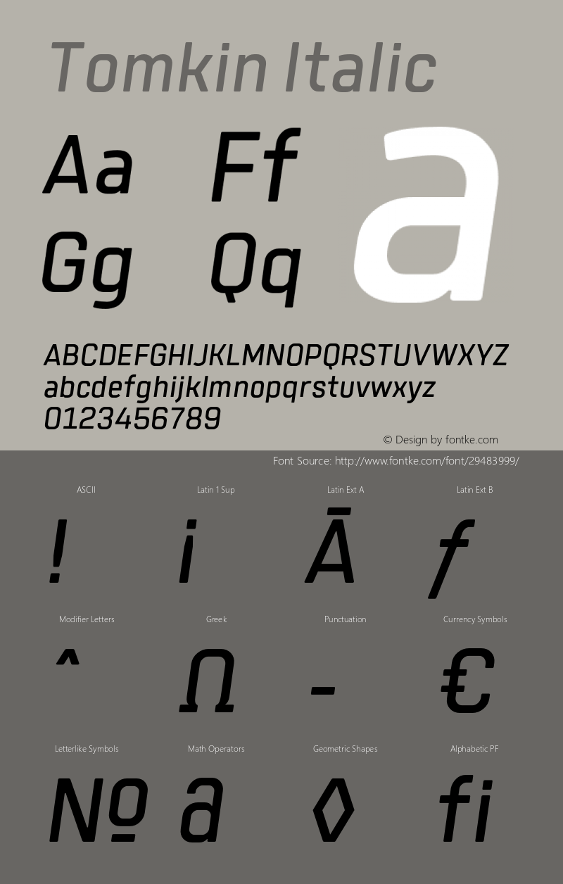 Tomkin-Italic Version 1.000;YWFTv17 Font Sample