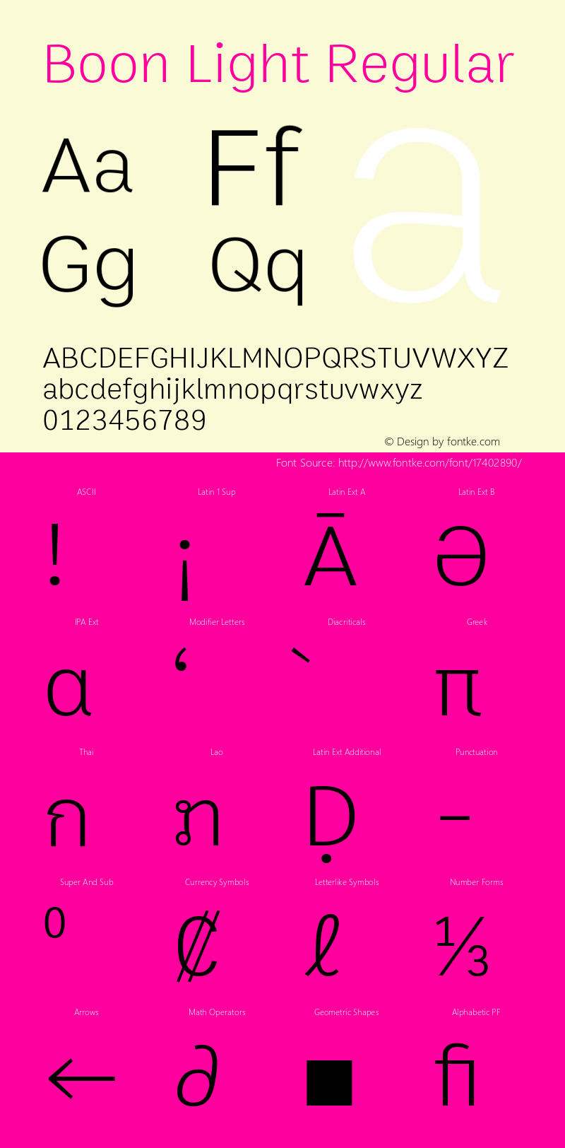 Boon Light Regular Version 2.0 Font Sample