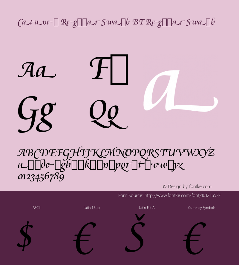 Cataneo Regular Swash BT Regular Swash mfgpctt-v4.4 Dec 14 1998 Font Sample