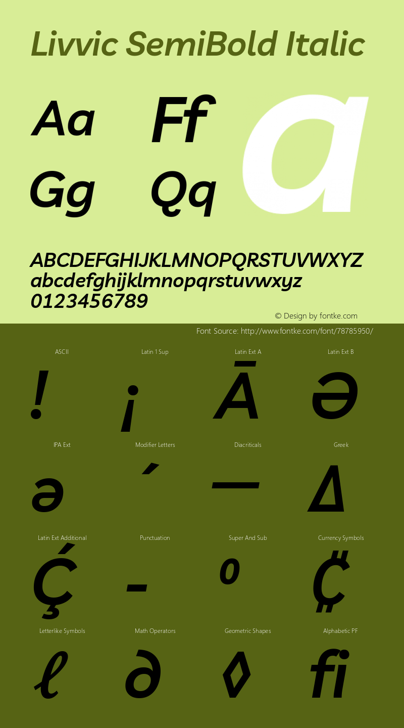 Livvic SemiBold Italic Version 1.000; ttfautohint (v1.8.2) Font Sample