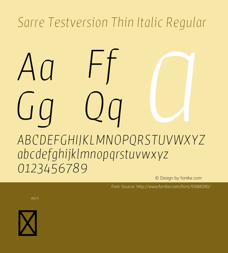 Sarre Testversion Thin Italic Regular Version 1.000;PS 001.000;hotconv 1.0.70;makeotf.lib2.5.58329 Font Sample