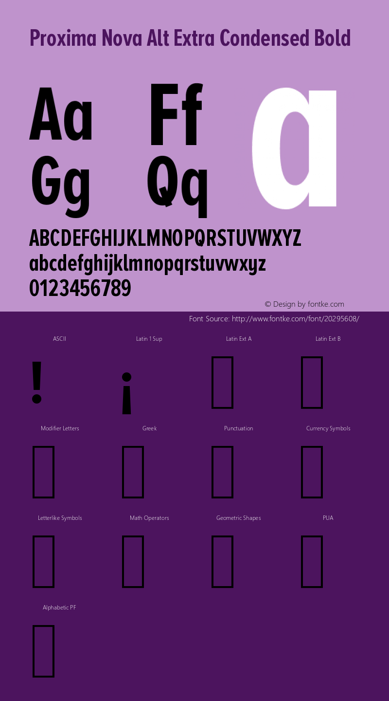 Proxima Nova Alt Extra Condensed Bold Version 2.001 Font Sample