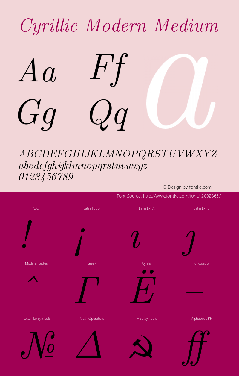 Cyrillic Modern Medium Version 4.001 Font Sample