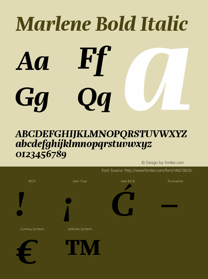 Marlene Bold Italic Version 1.0 Font Sample