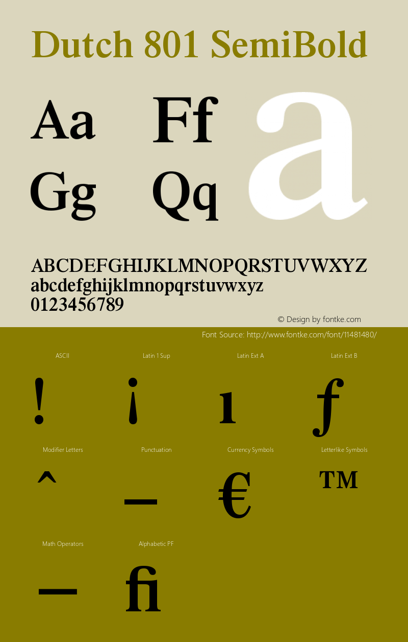 Dutch 801 SemiBold Version 003.001 Font Sample