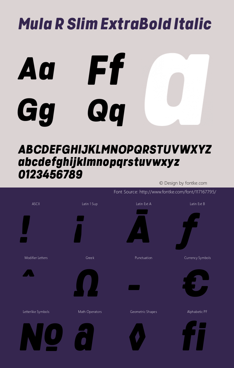 MulaRSlim-ExtraBoldItalic Version 1.000 Font Sample