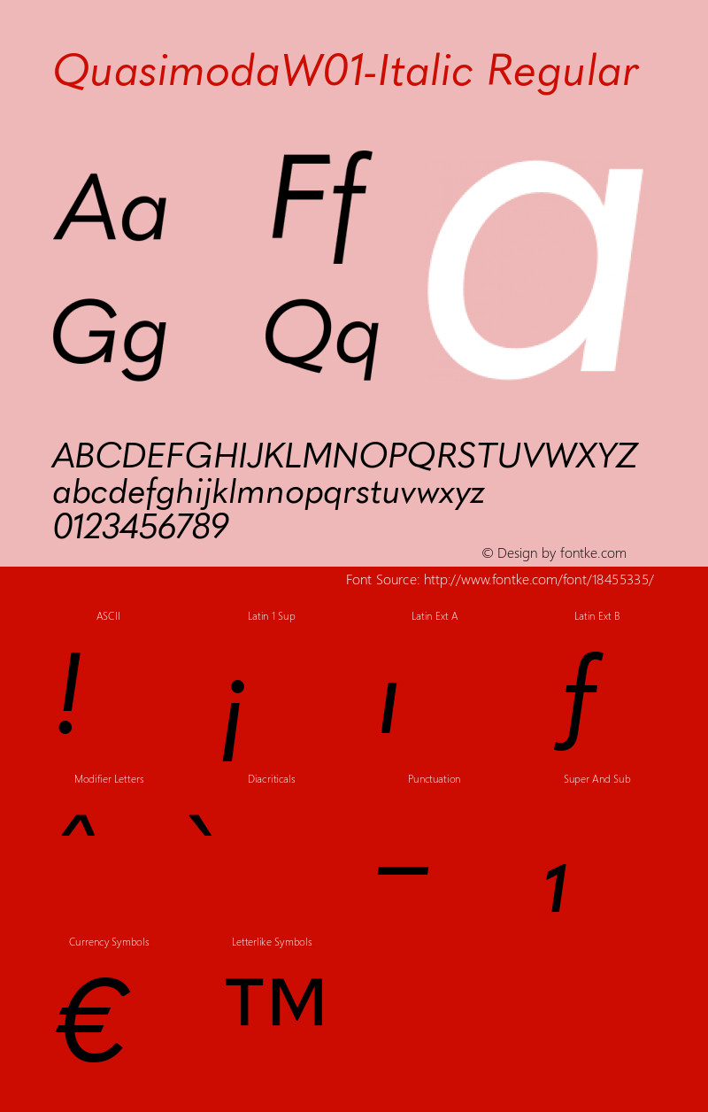 QuasimodaW01-Italic Regular Version 1.00 Font Sample