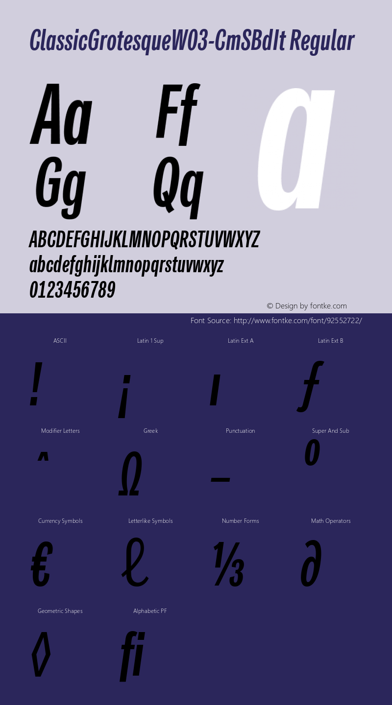 Classic Grotesque W03 Cm SBd It Version 1.00 Font Sample