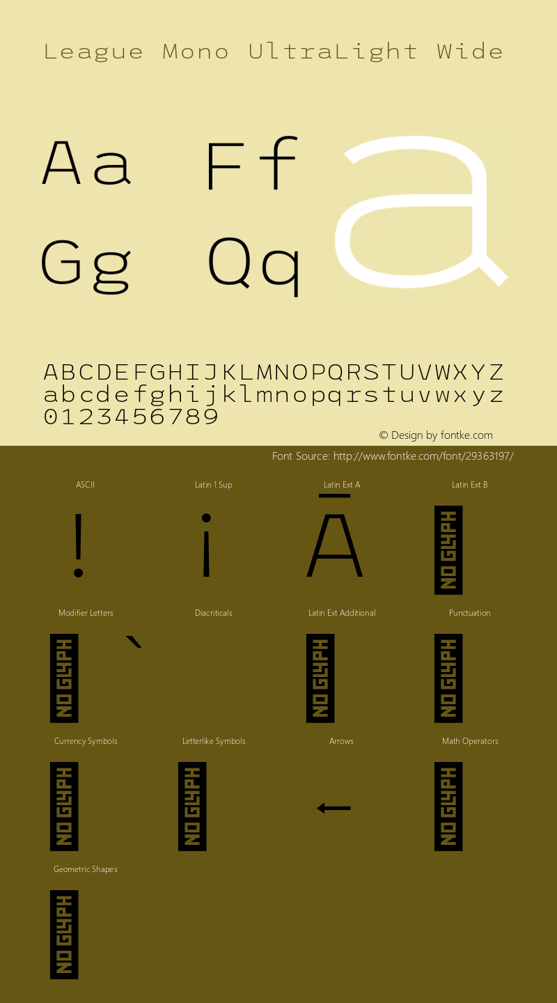 League Mono UltraLight Wide Version 2.000;PS 002.000;hotconv 1.0.88;makeotf.lib2.5.64775 Font Sample
