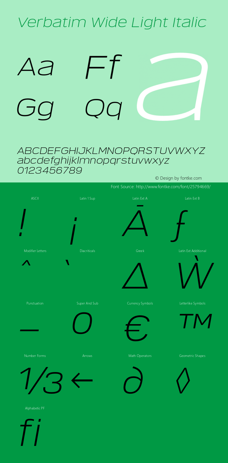 Verbatim Wide Light Oblique Version 1.0 | wf-rip DC20180505 Font Sample