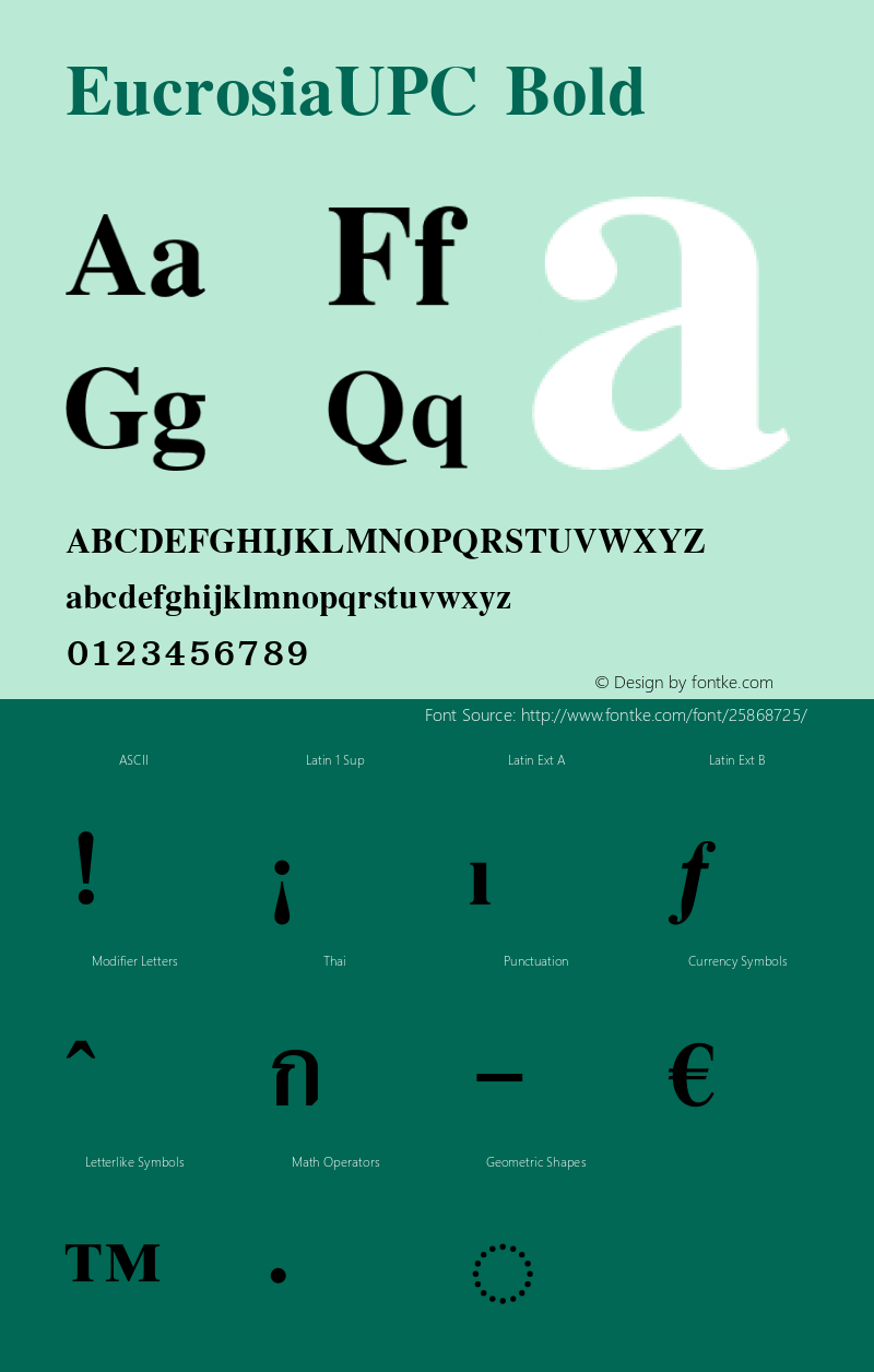 EucrosiaUPC Bold Version 5.05 Font Sample