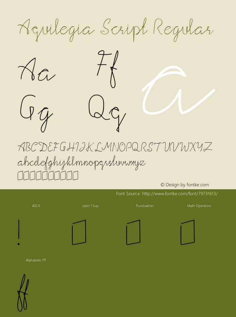 Aquilegia Script Regular Version 1.000 Font Sample