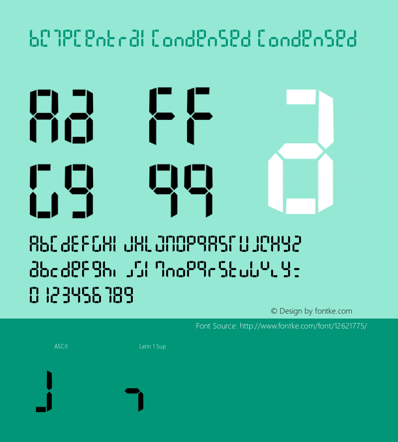 BW7pCentralCondensed Condensed Version 001.000 Font Sample