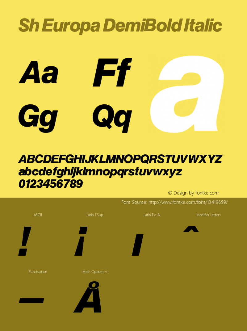 Sh Europa DemiBold Italic Version 001.001 Font Sample