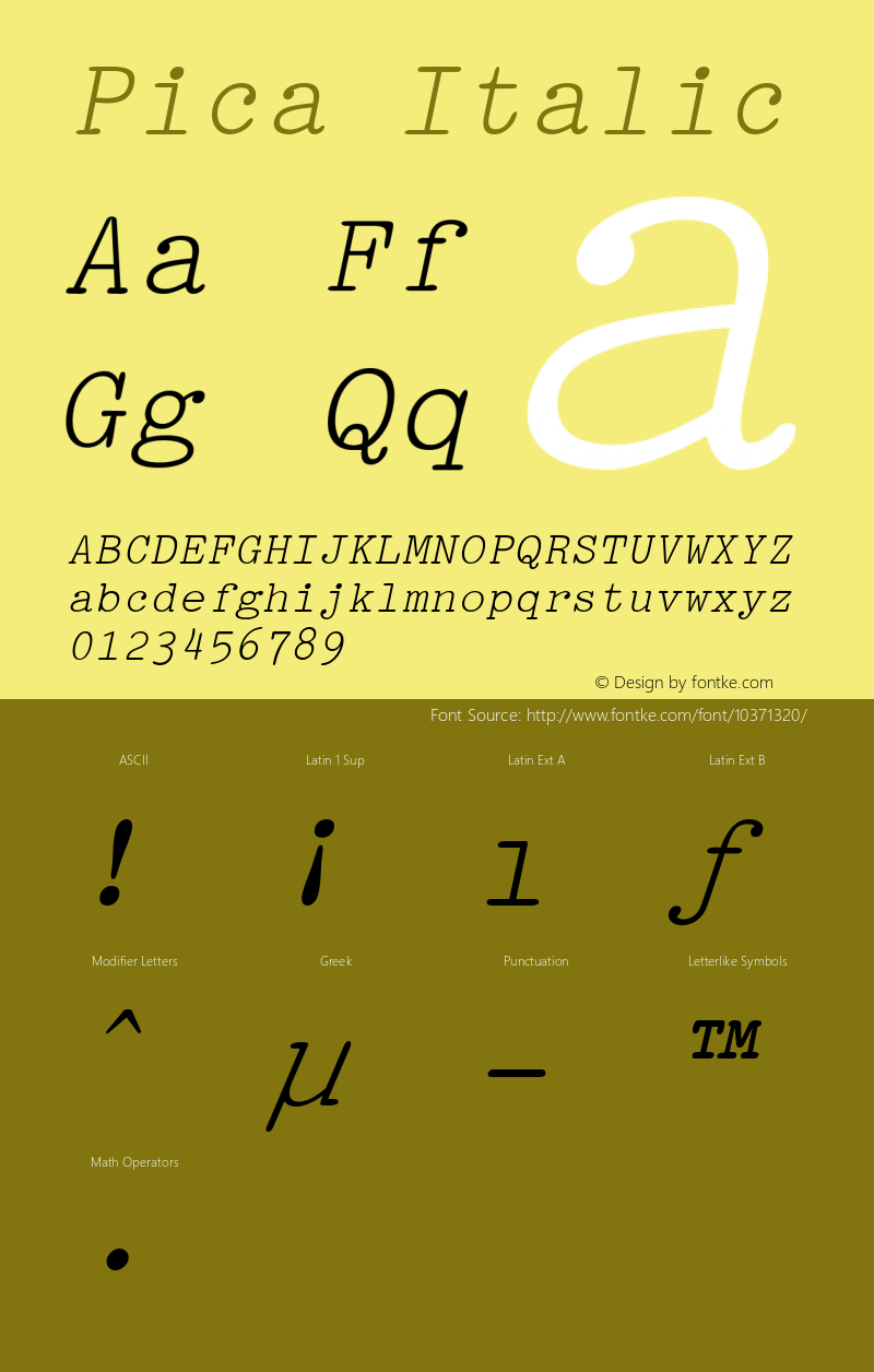 Pica Italic Rev. 003.000 Font Sample