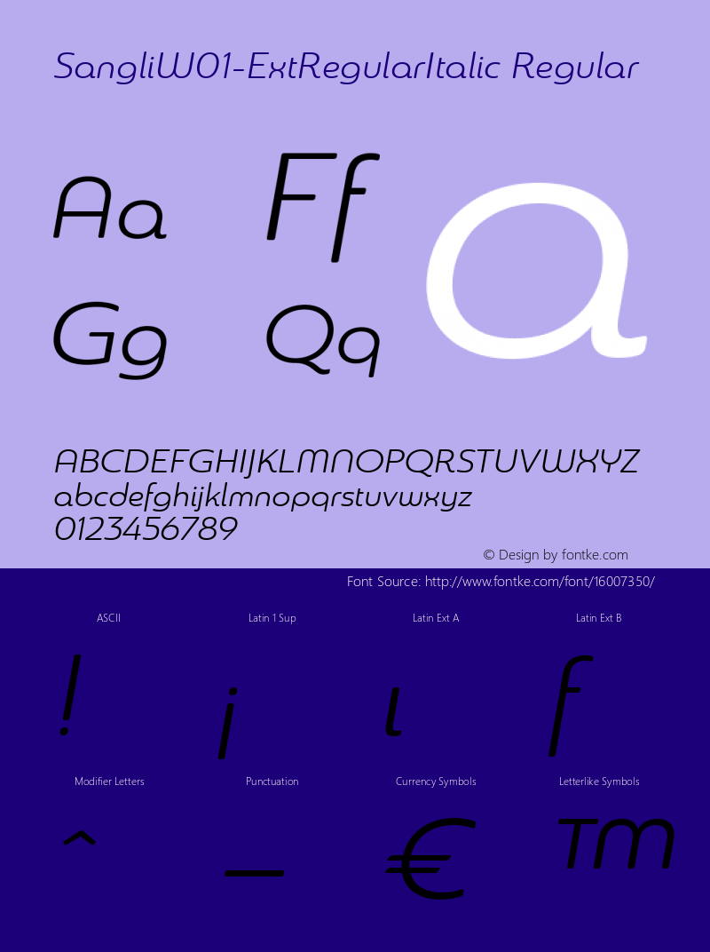 SangliW01-ExtRegularItalic Regular Version 1.00 Font Sample