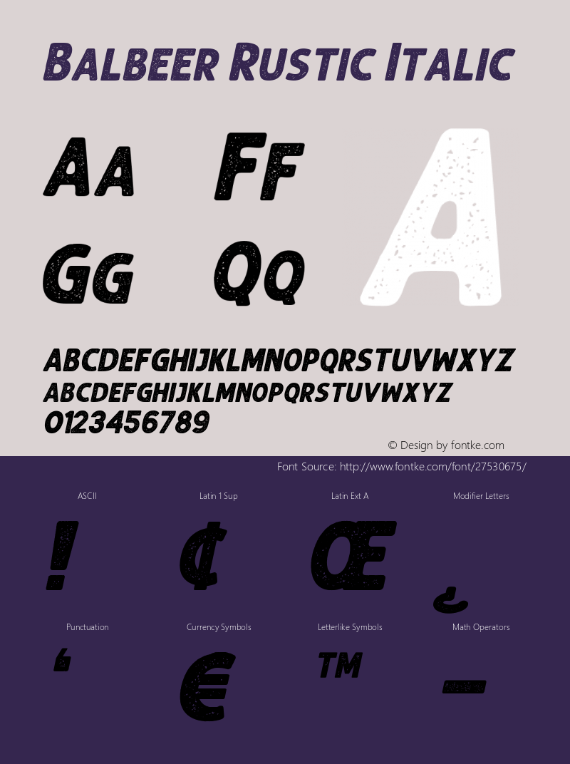 Balbeer Rustic Italic Version 1.000 Font Sample