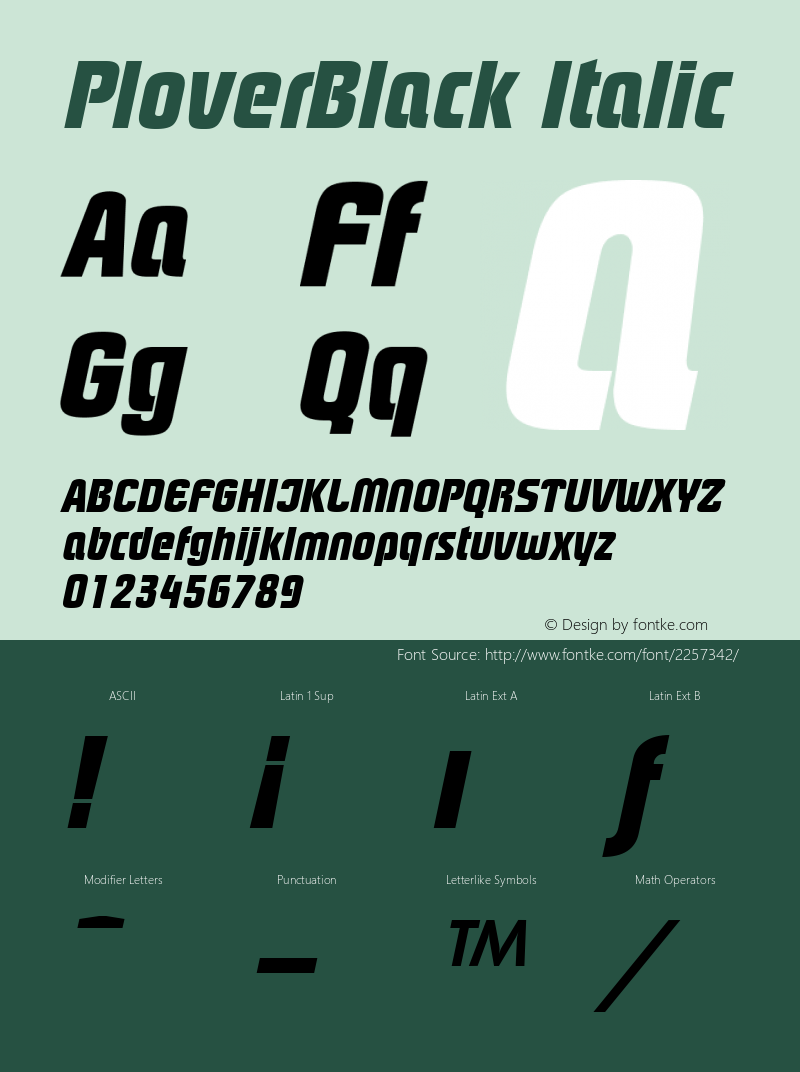 PloverBlack Italic W.S.I. Int'l v1.1 for GSP: 6/20/95 Font Sample