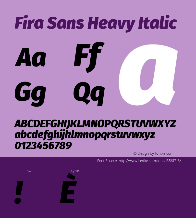 Fira Sans Heavy Italic Version 4.203;PS 004.203;hotconv 1.0.88;makeotf.lib2.5.64775; ttfautohint (v1.4.1) Font Sample