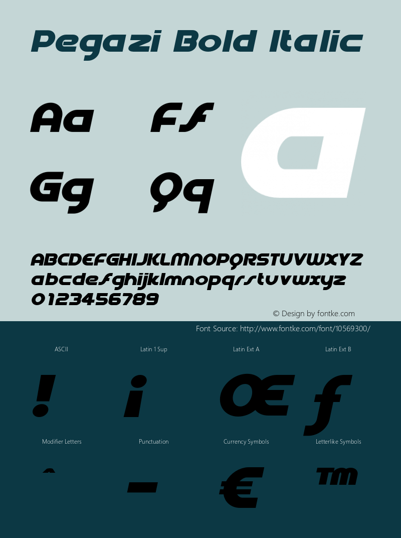 Pegazi Bold Italic Version 1.000 Font Sample