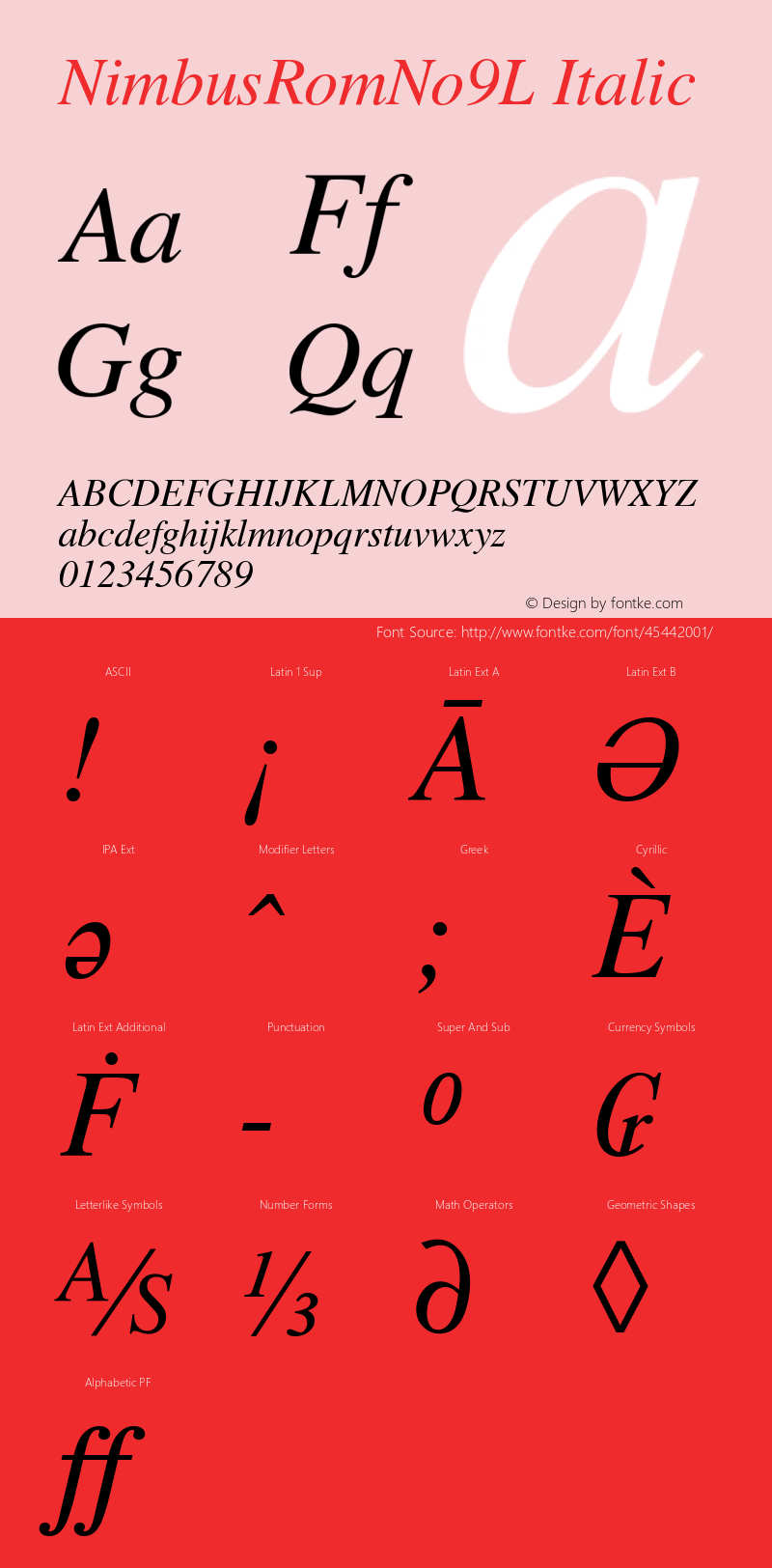 NimbusRomNo9L Italic Version 1.00 Font Sample