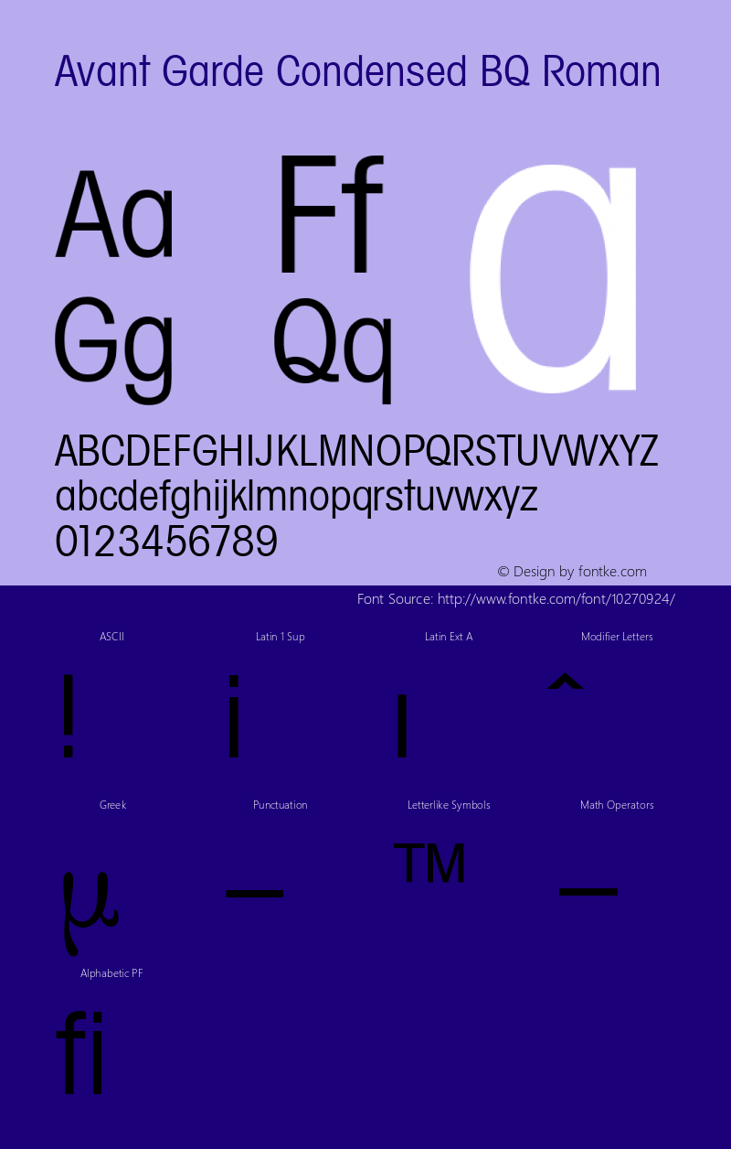 Avant Garde Condensed BQ Roman 001.000 Font Sample