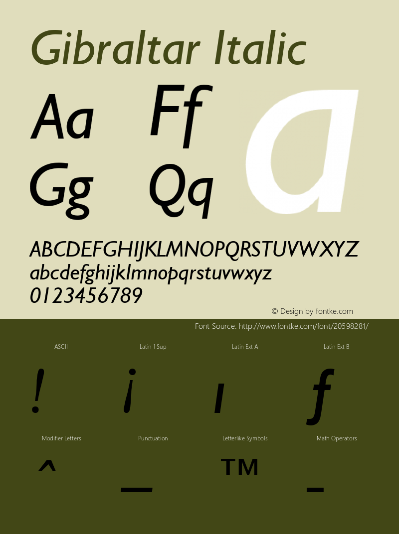 Gibraltar Italic Rev. 002.001 Font Sample