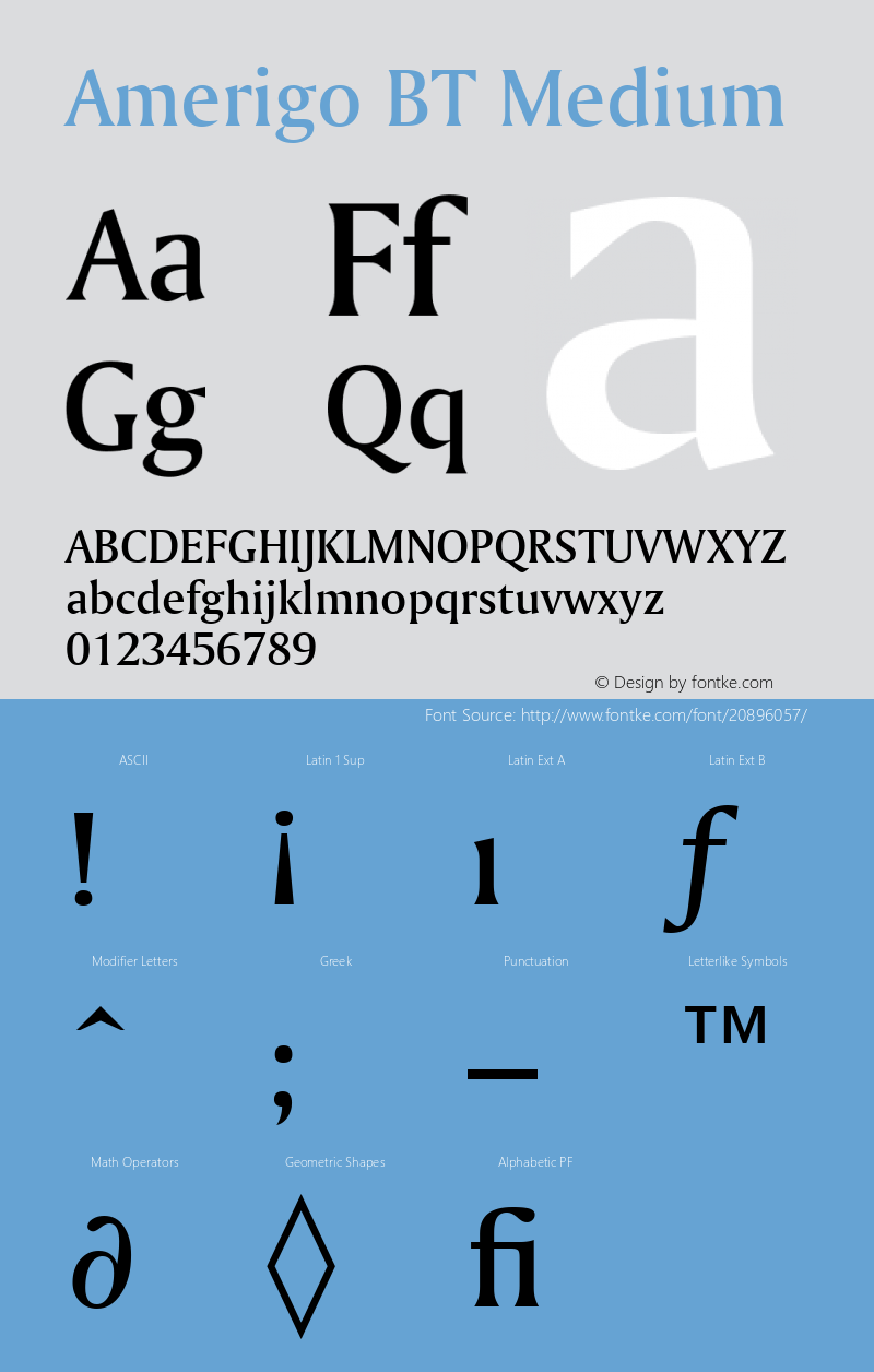 Amerigo Medium BT spoyal2tt v1.34 Font Sample