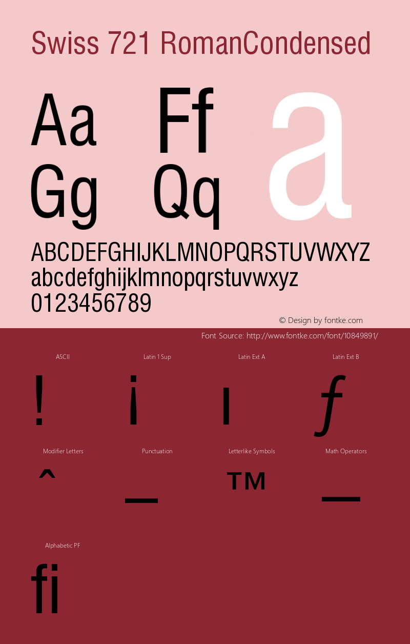 Swiss 721 RomanCondensed Version 003.001 Font Sample