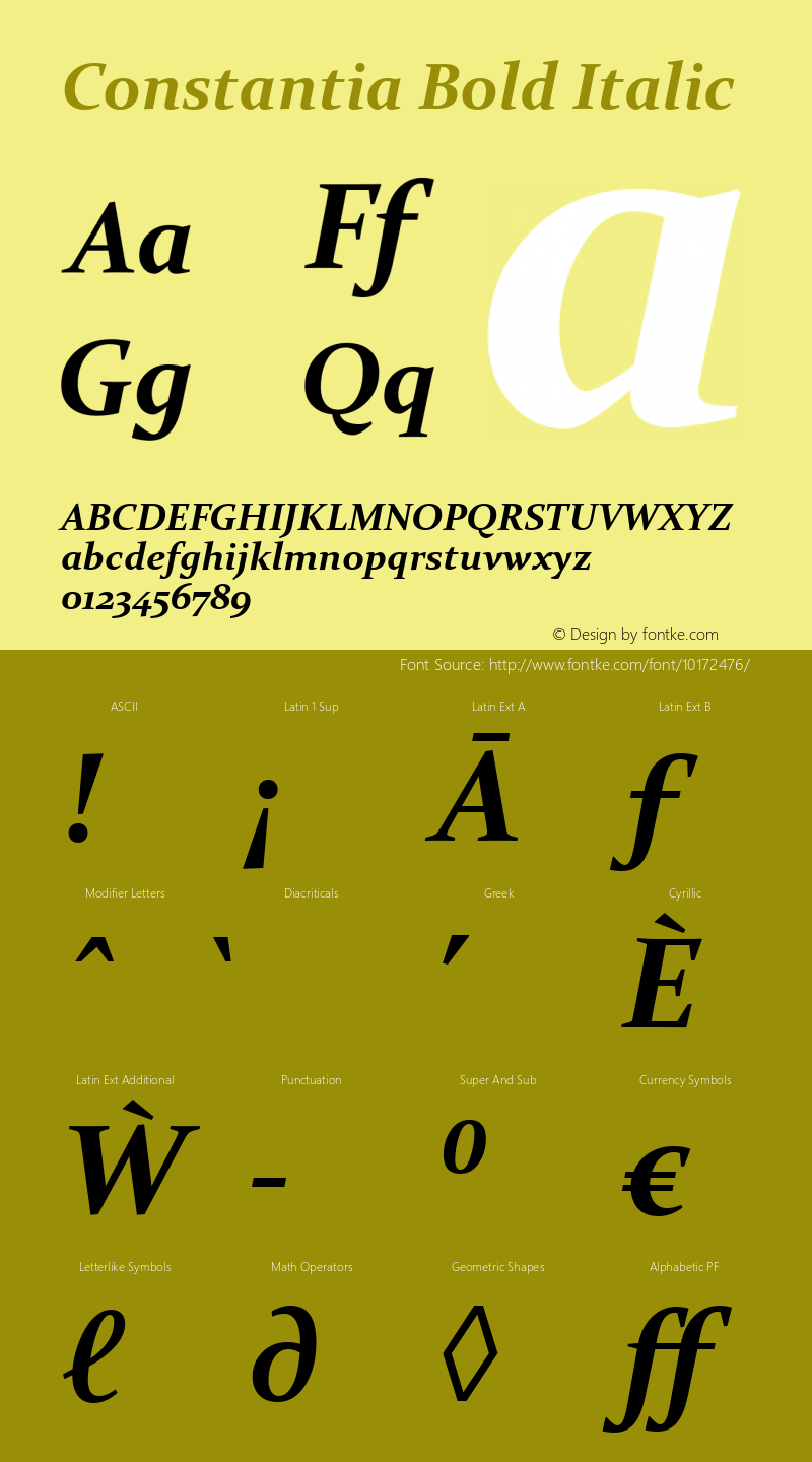 Constantia Bold Italic Version 1.01 Font Sample