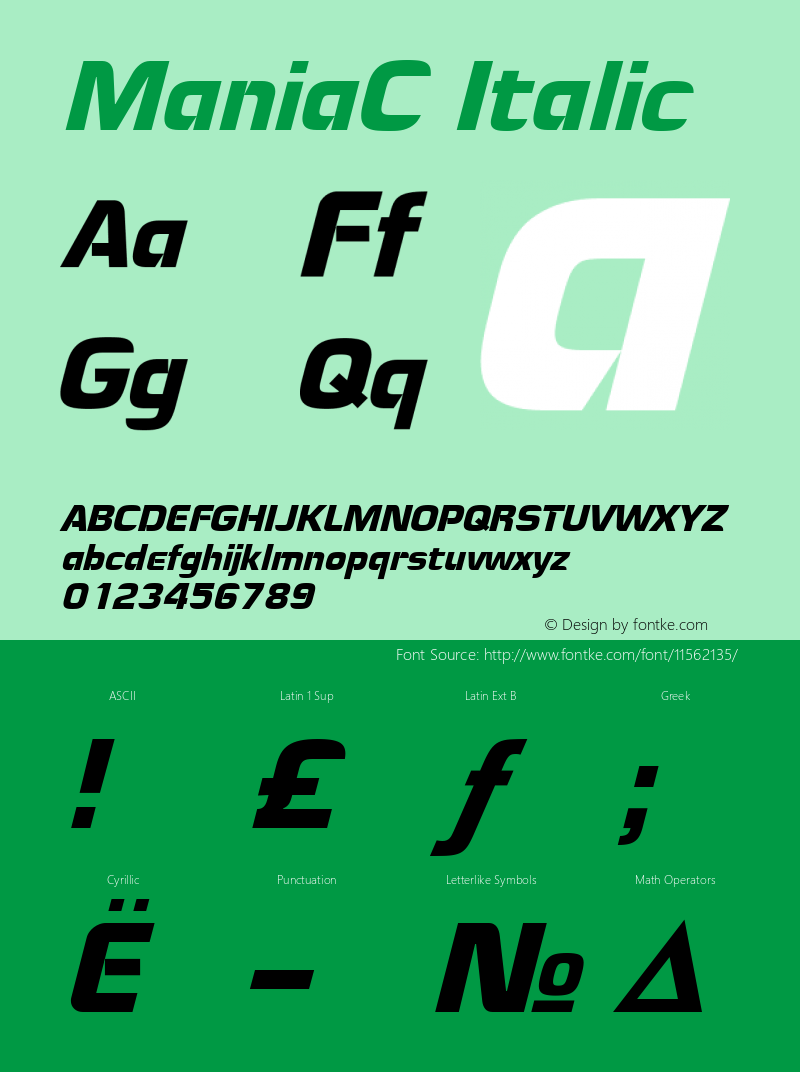 ManiaC Italic Version 001.000 Font Sample