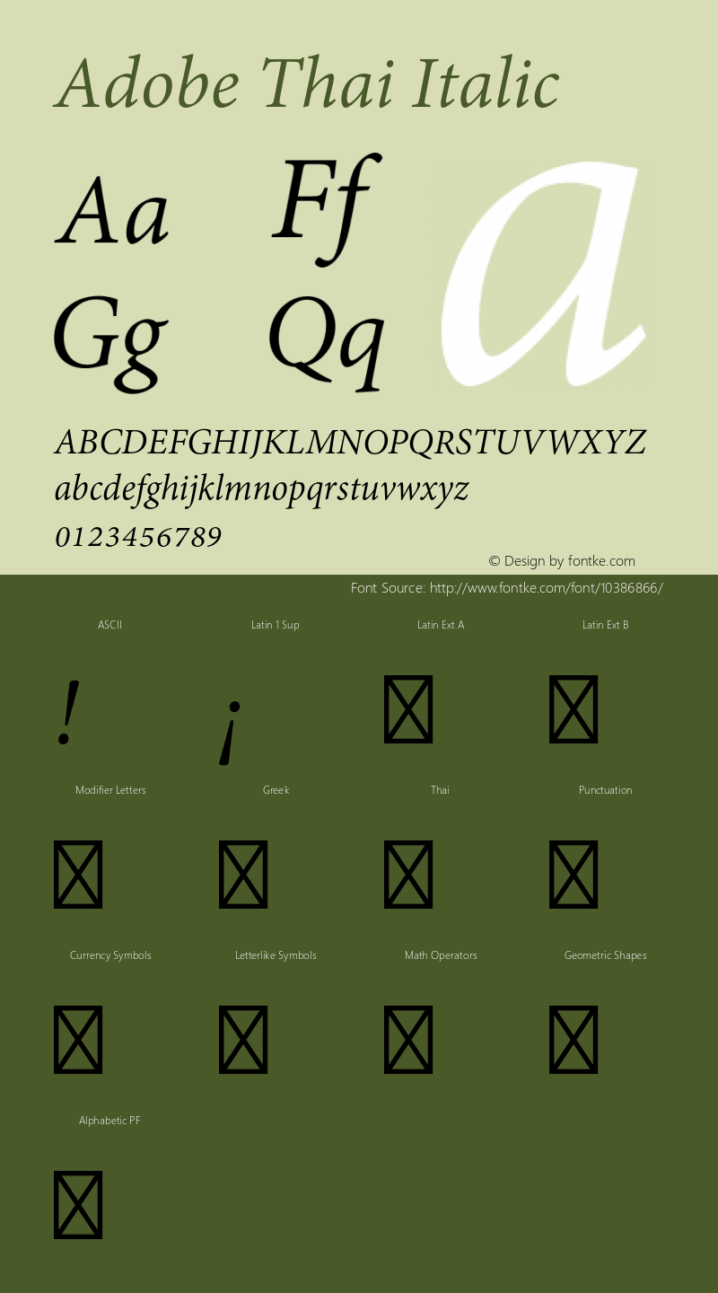 Adobe Thai Italic Version 1.019 Font Sample