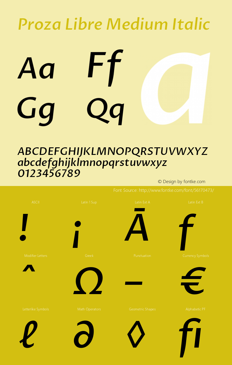 Proza Libre Medium Italic Version 1.000; ttfautohint (v1.4.1.8-43bc) Font Sample