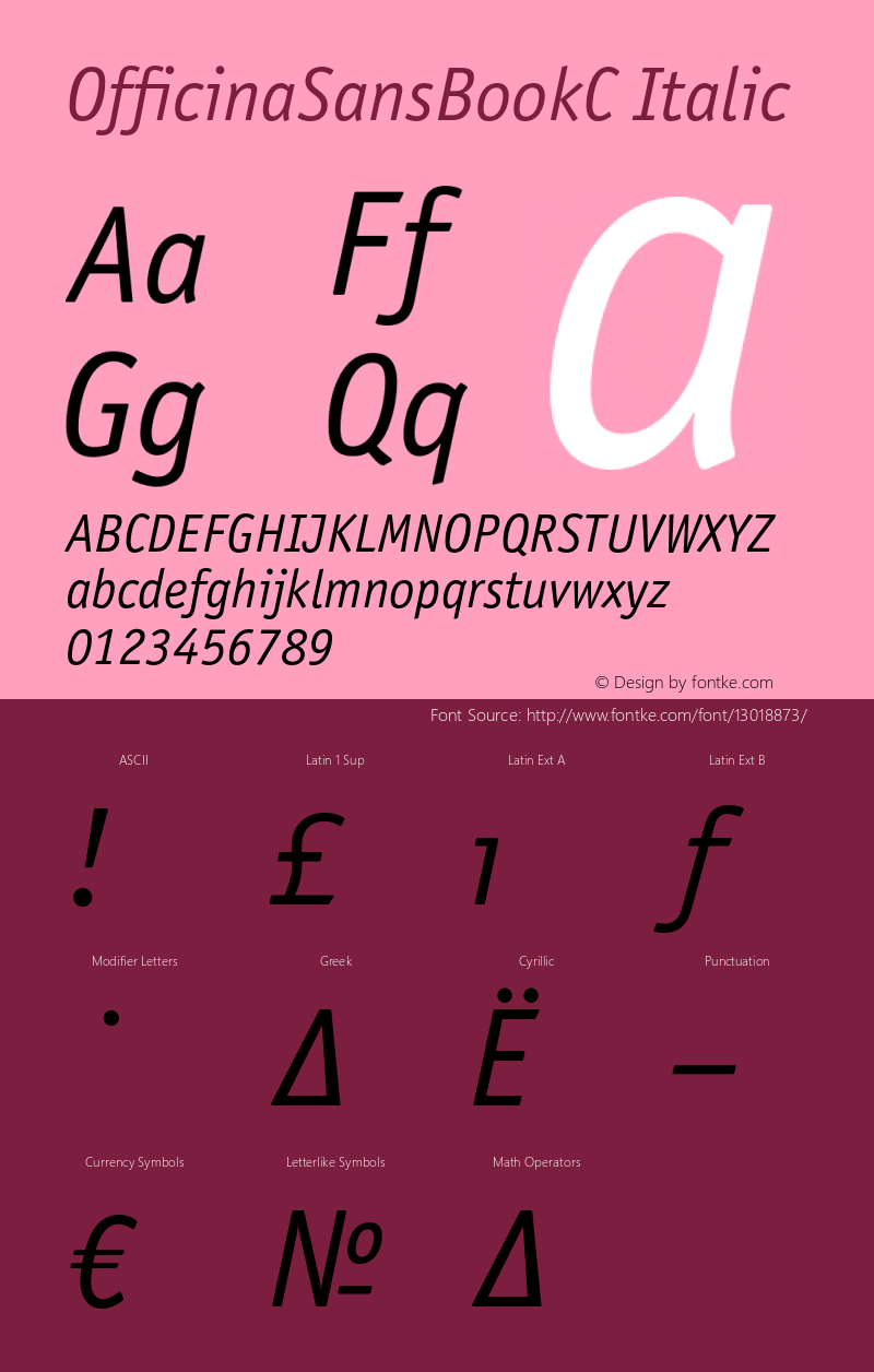 OfficinaSansBookC Italic OTF 1.0;PS 001.000;Core 116;AOCW 1.0 161 Font Sample