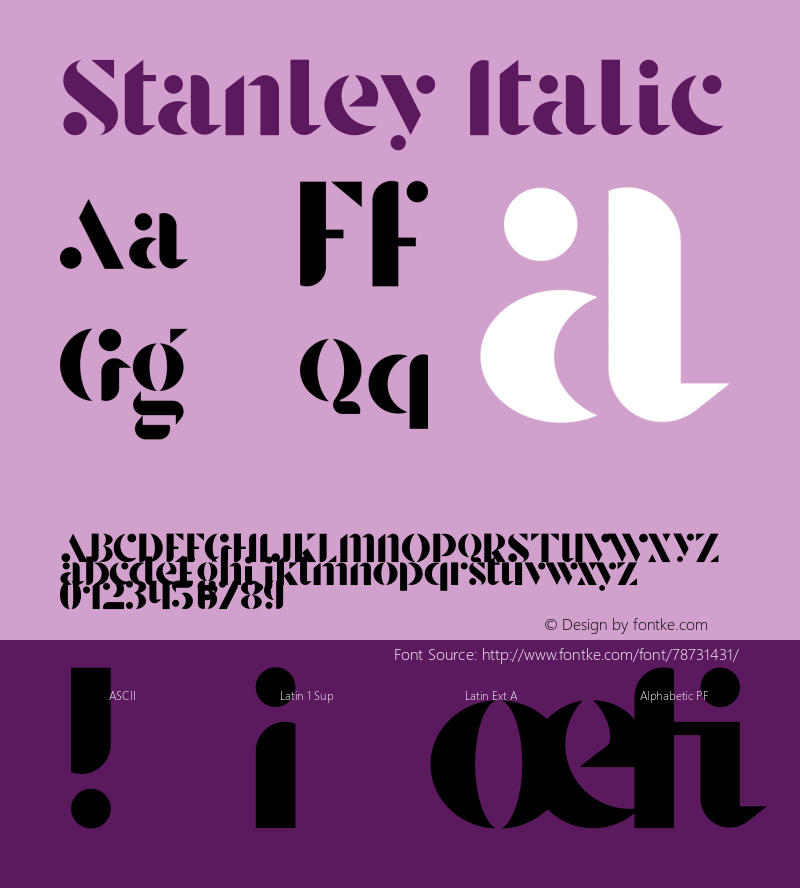 Stanley Italic Version 1.00;March 20, 2019;FontCreator 11.0.0.2400 64-bit Font Sample