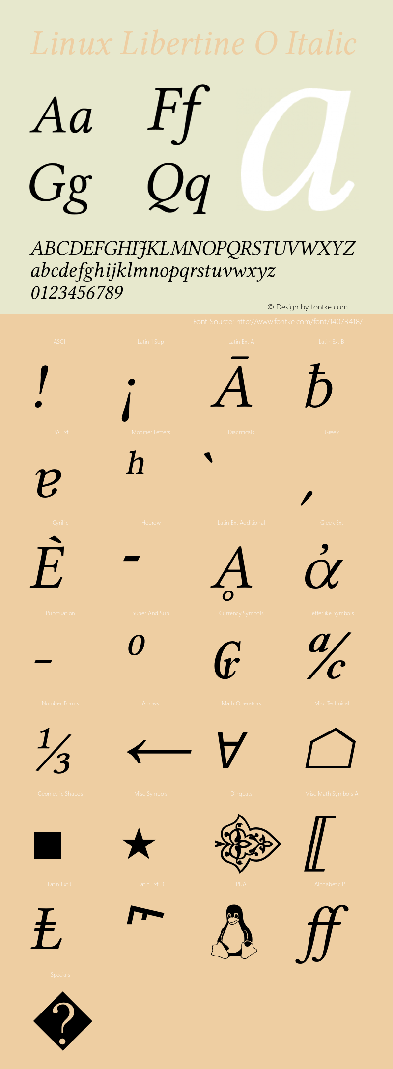 Linux Libertine O Italic Version 5.1.6 Font Sample